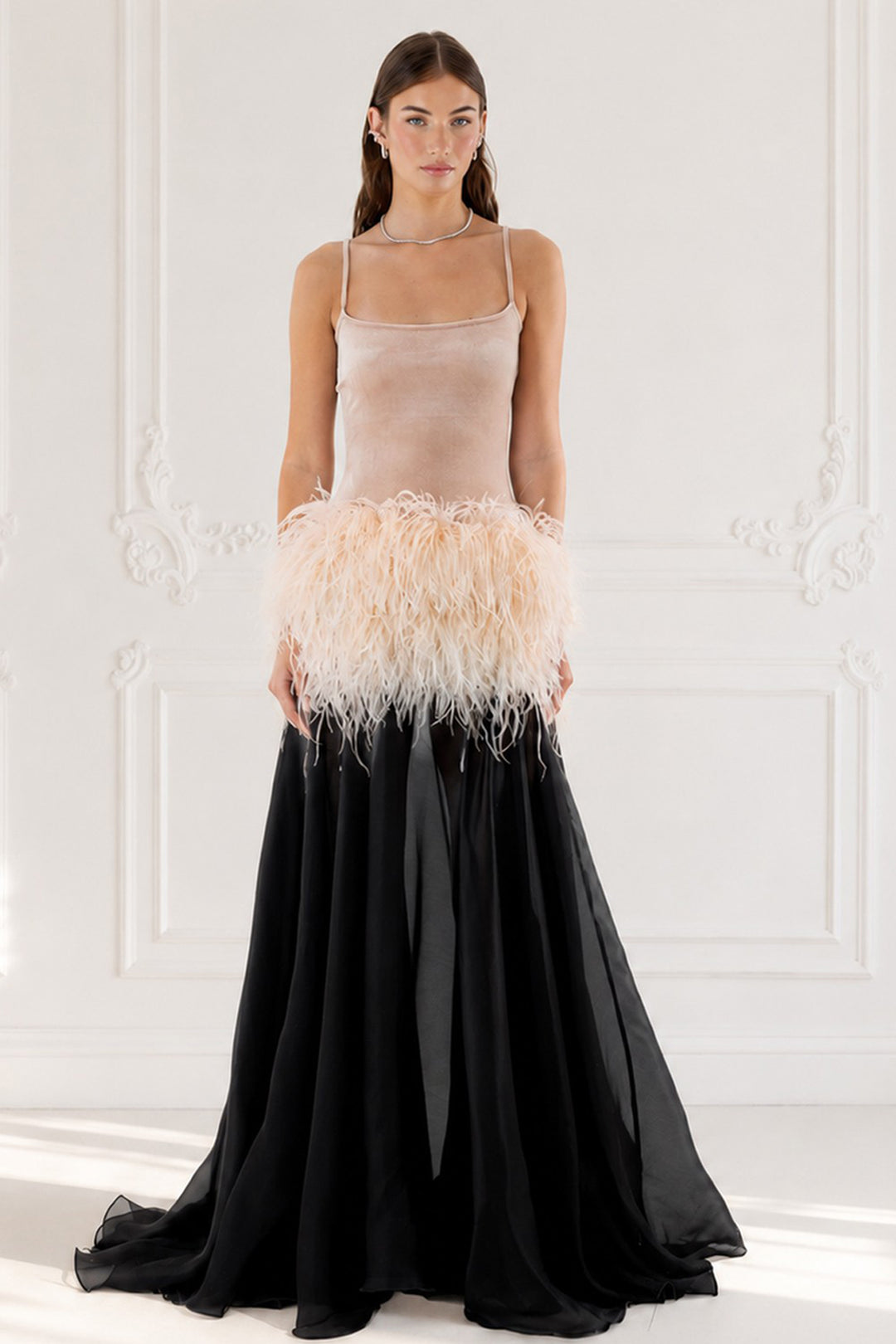 Organza Skirt with Natural Feathers Dress