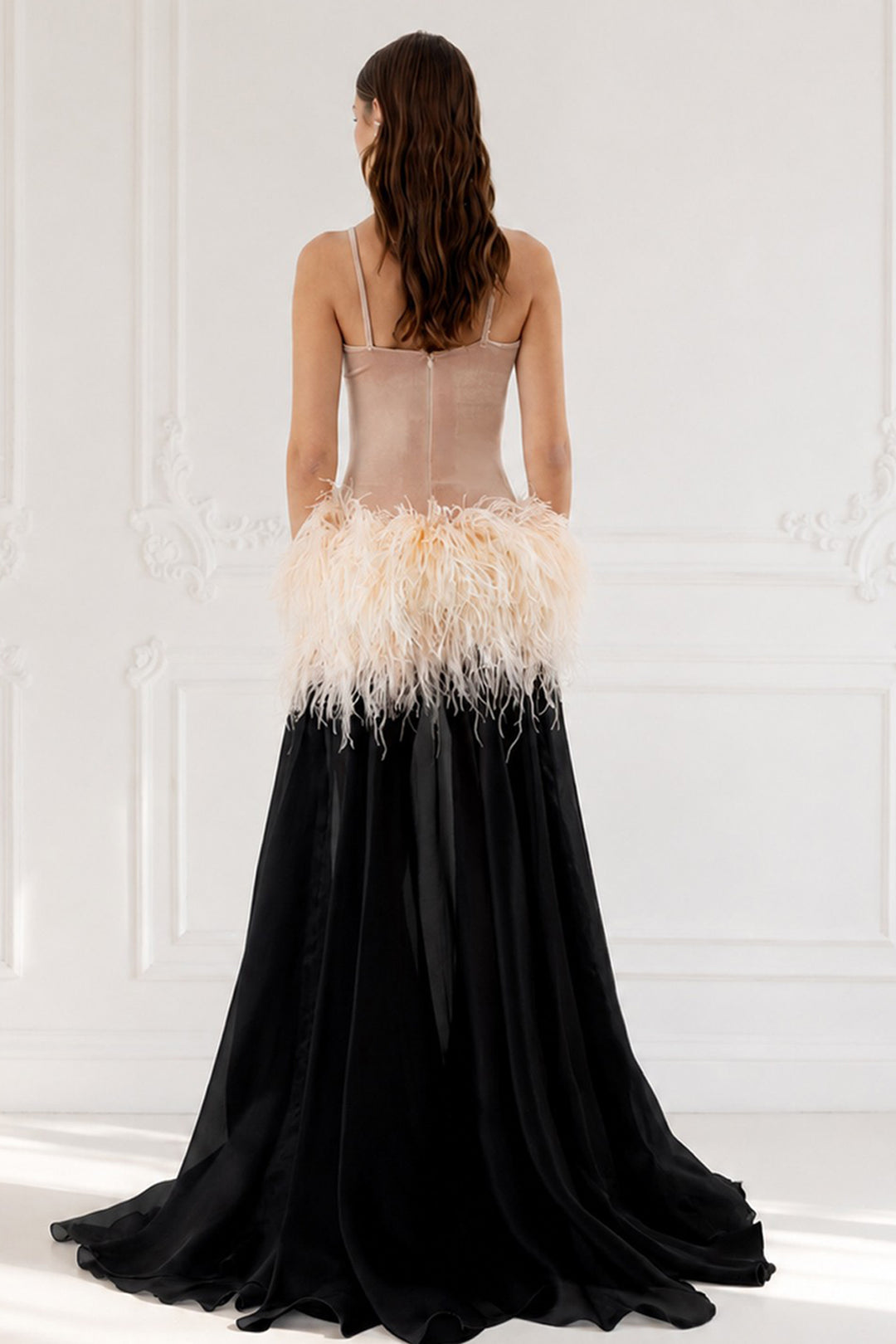 Organza Skirt with Natural Feathers Dress