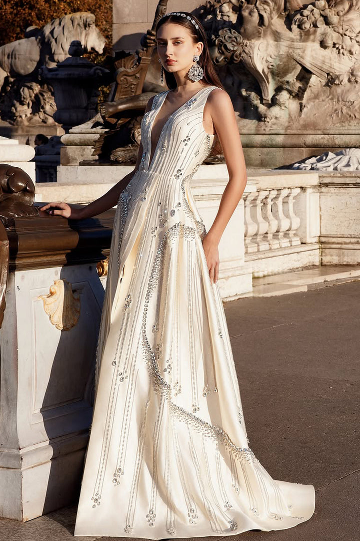 Taffeta Dress with Flared Sleeves