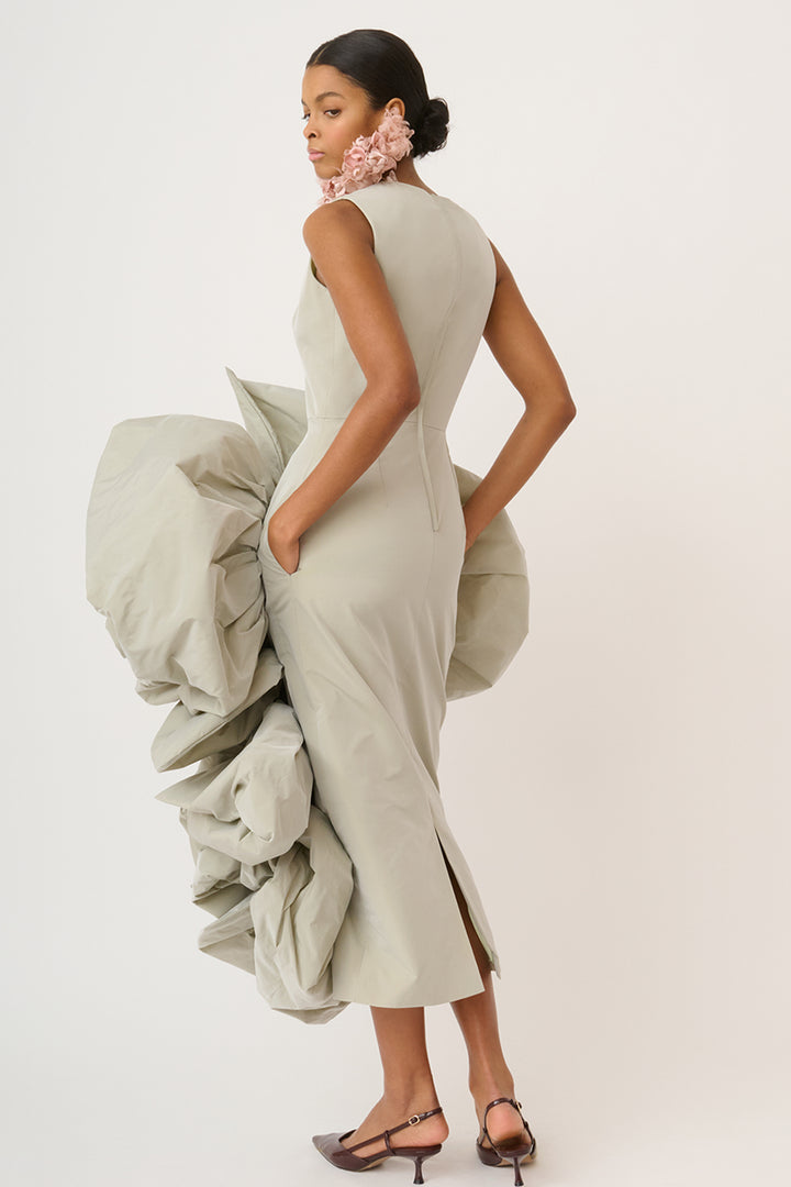 Sleeveless Taffeta Dress with Maxi Ruffles