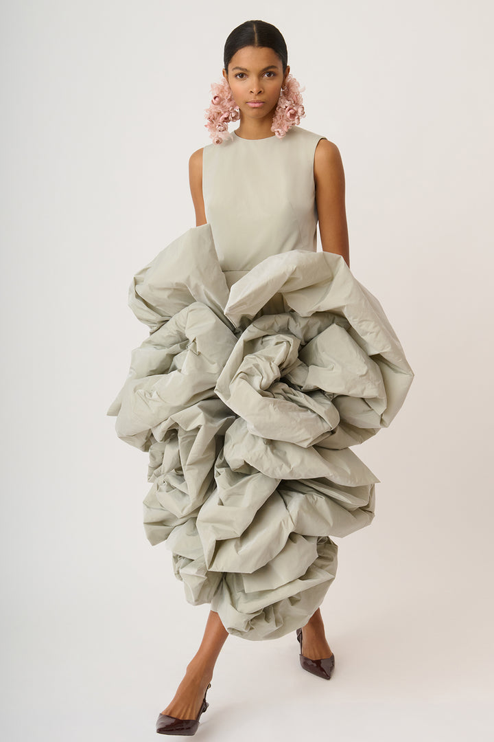 Sleeveless Taffeta Dress with Maxi Ruffles