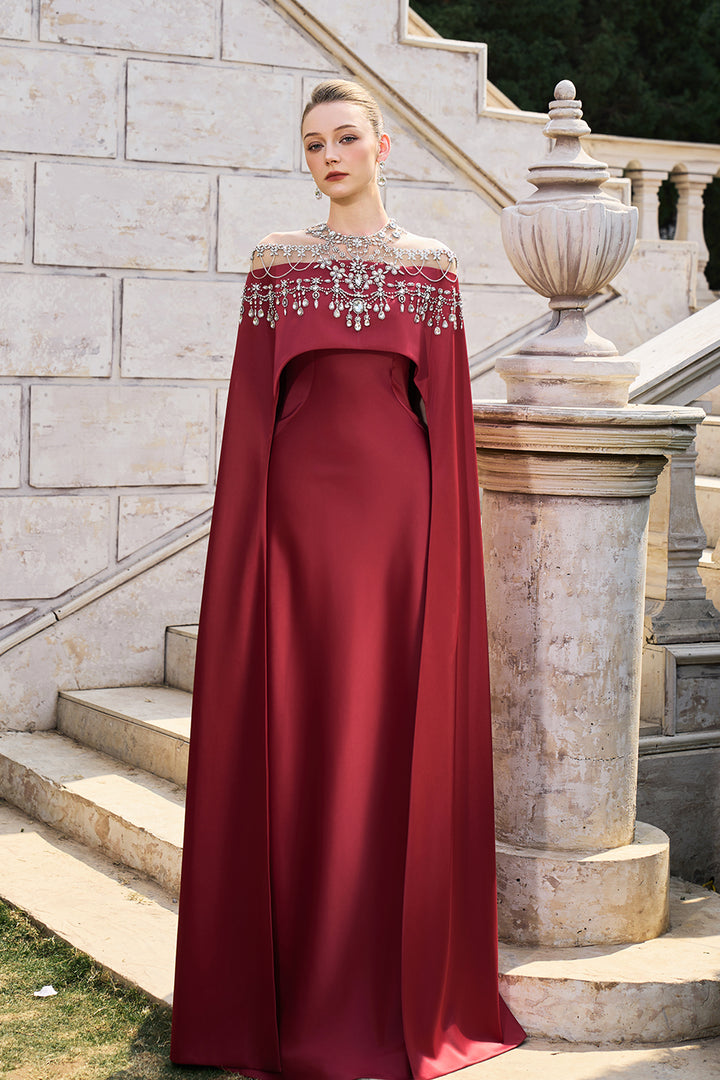 Crystal-Embellished Shoulder Long Flap Dress