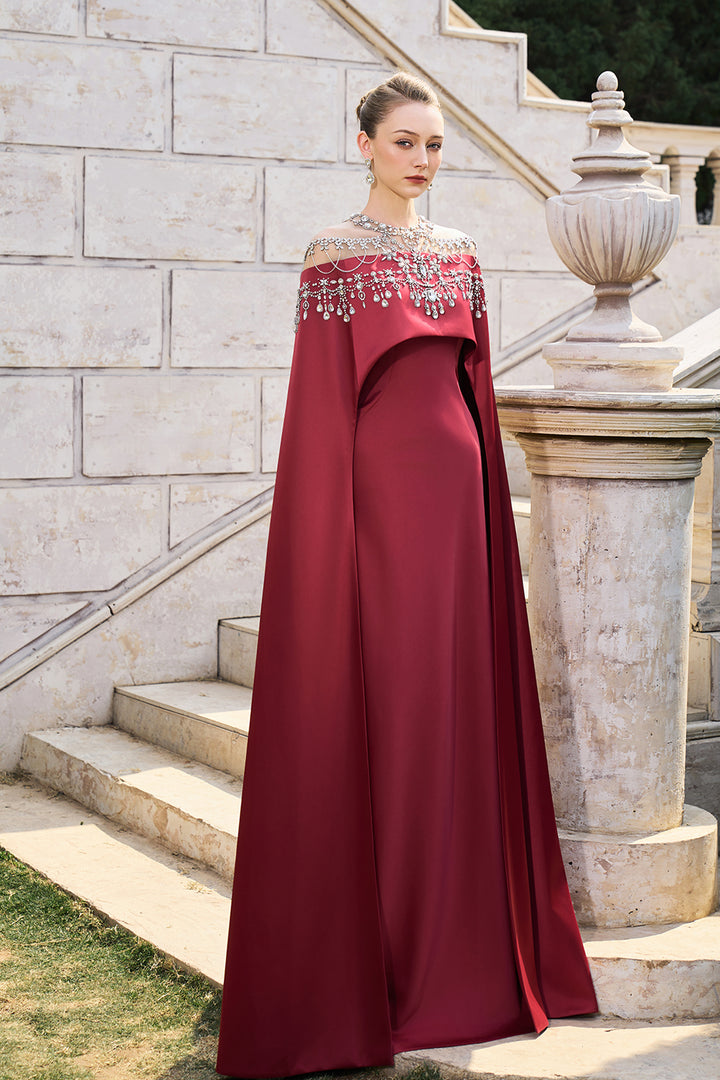 Crystal-Embellished Shoulder Long Flap Dress