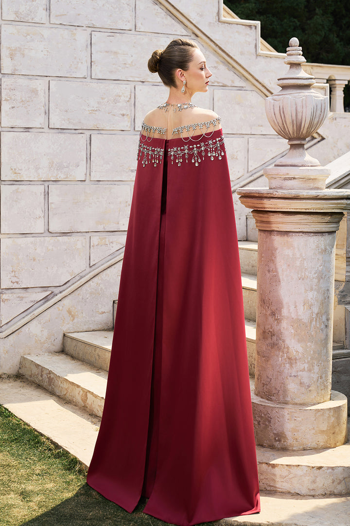 Crystal-Embellished Shoulder Long Flap Dress