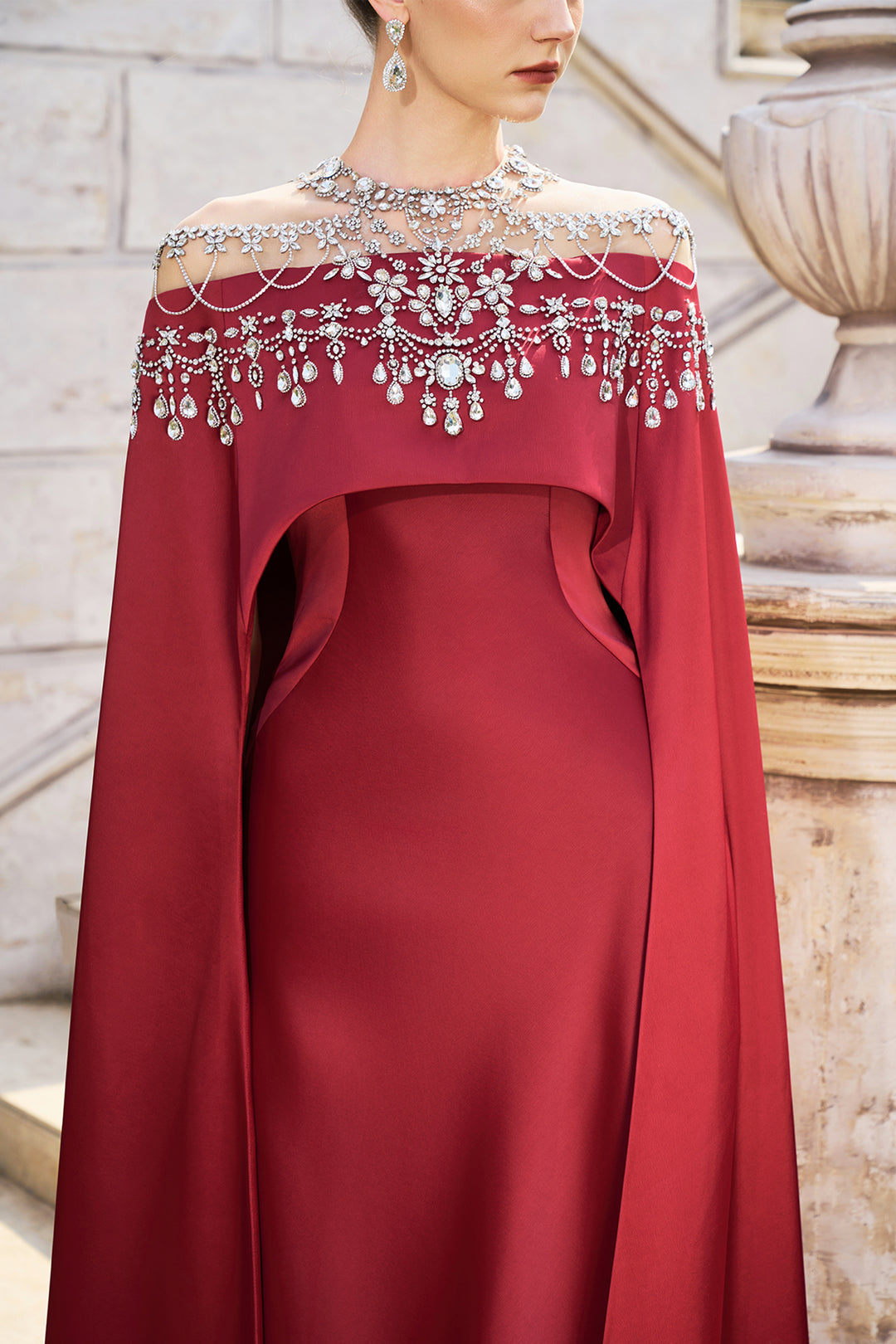 Crystal-Embellished Shoulder Long Flap Dress