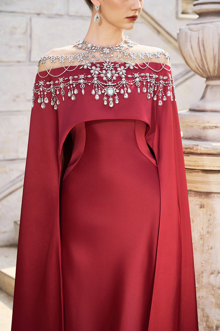 Crystal-Embellished Shoulder Long Flap Dress