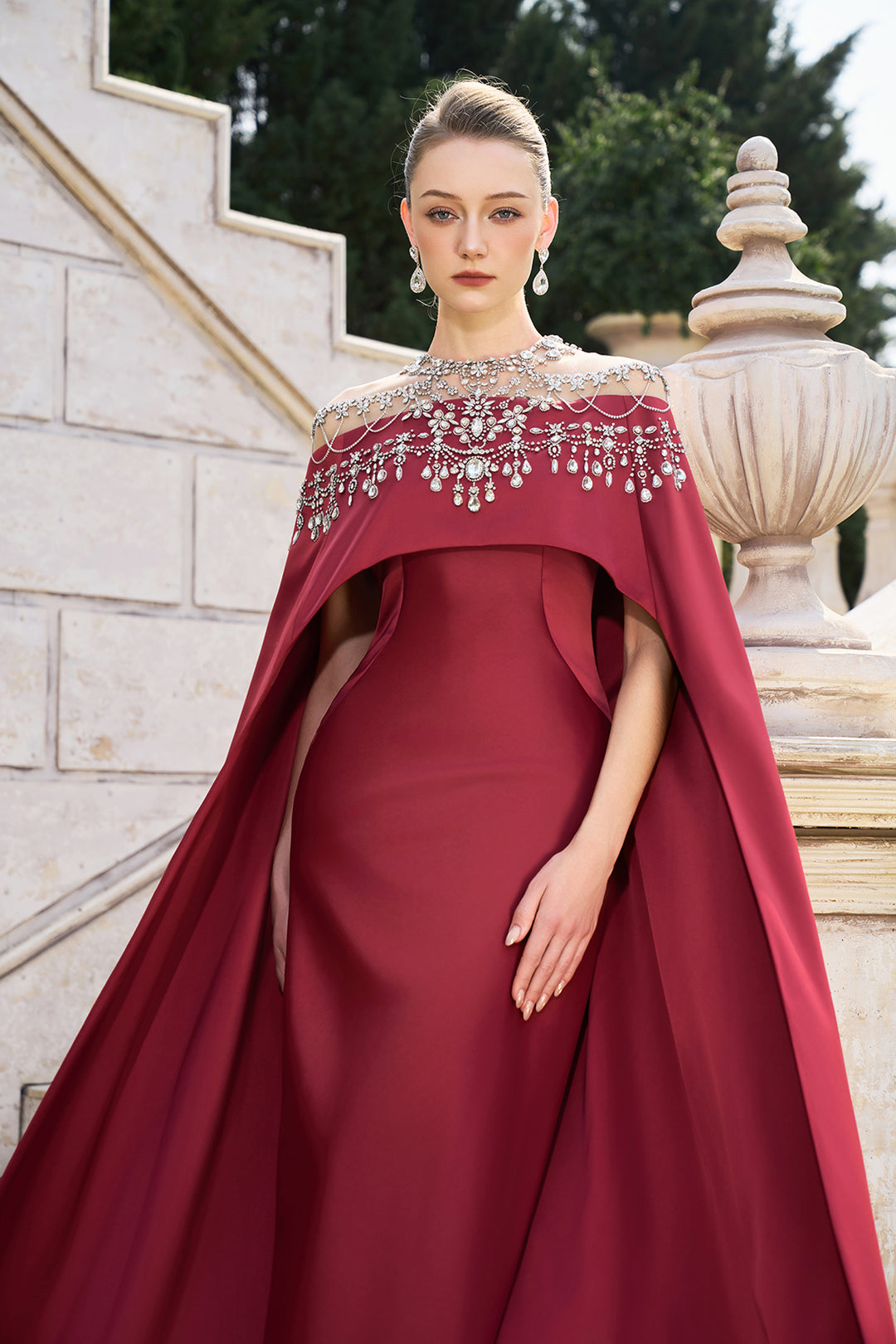 Crystal-Embellished Shoulder Long Flap Dress