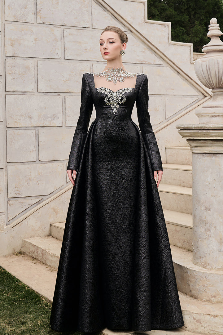 Semi Heart Chest With Crystal-Embellished Flared Dress