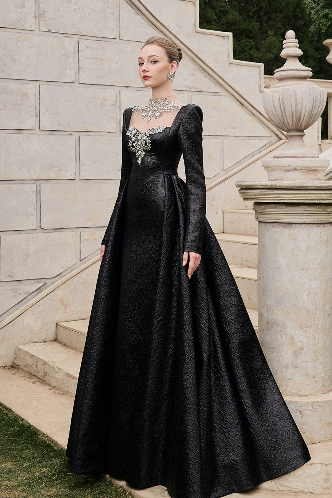 Semi Heart Chest With Crystal-Embellished Flared Dress