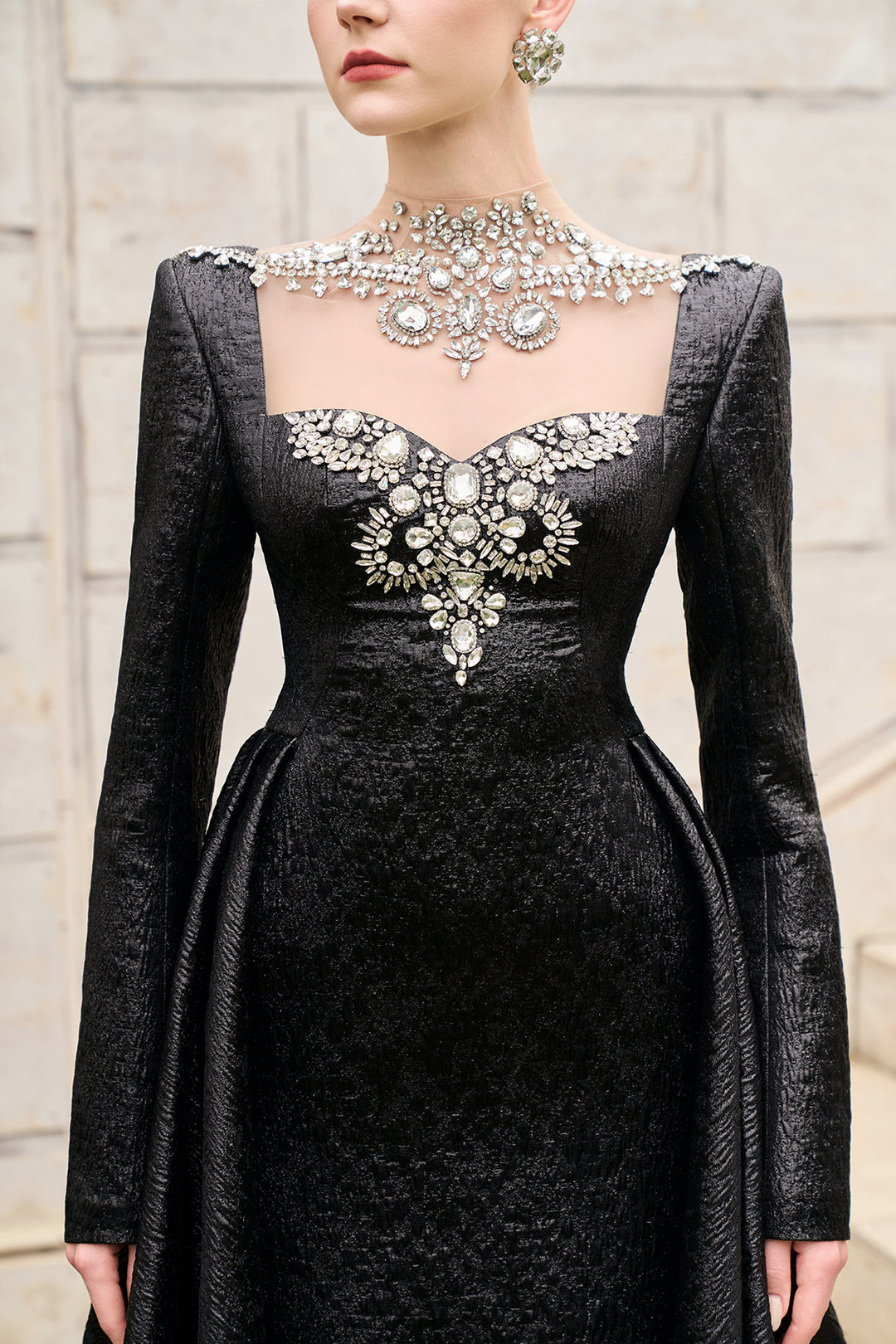 Semi Heart Chest With Crystal-Embellished Flared Dress