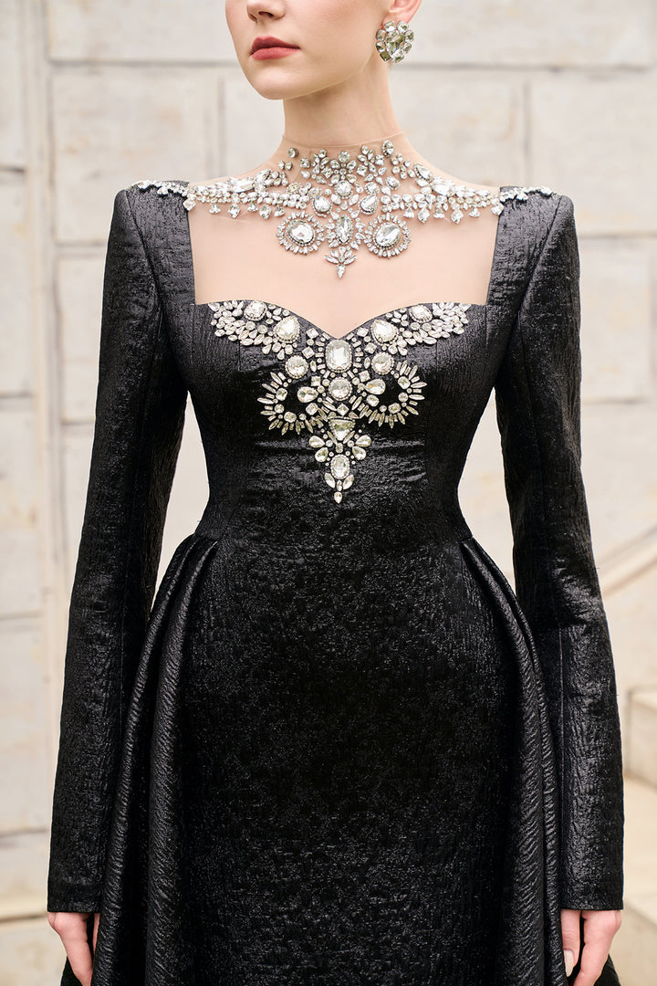 Semi Heart Chest With Crystal-Embellished Flared Dress