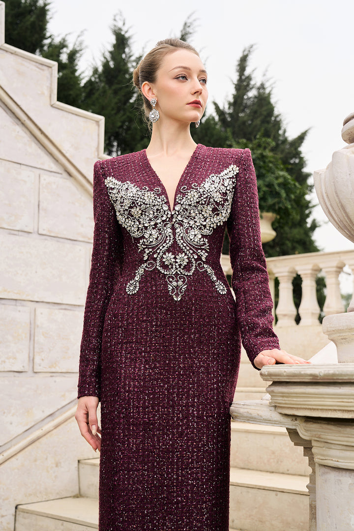 Butterfly Crystal-Embellished Straight Dress