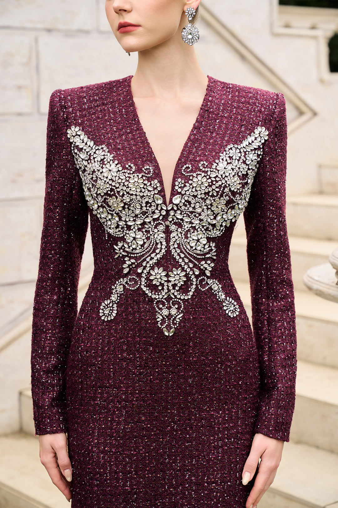 Butterfly Crystal-Embellished Straight Dress