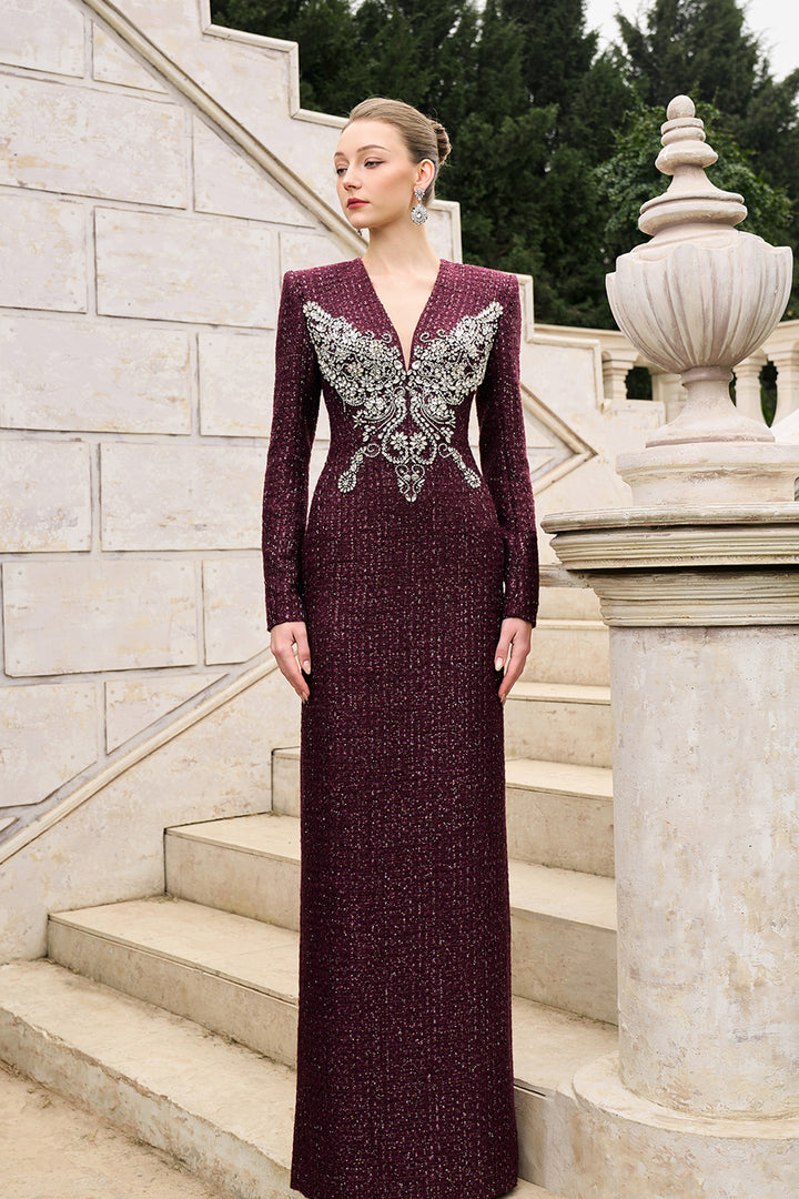 Butterfly Crystal-Embellished Straight Dress