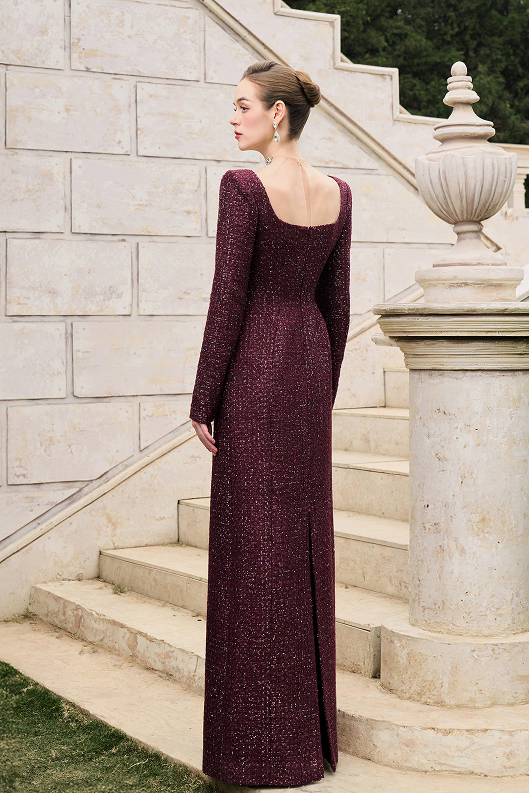 High-Neckline Stylised Crystal-Embellished Dress