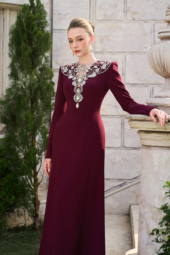 Crystal-Embellished See-Through A-line Dress