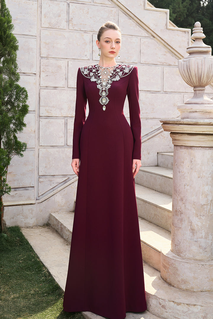 Crystal-Embellished See-Through A-line Dress