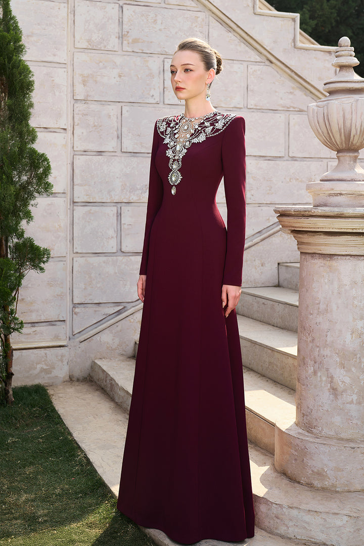 Crystal-Embellished See-Through A-line Dress