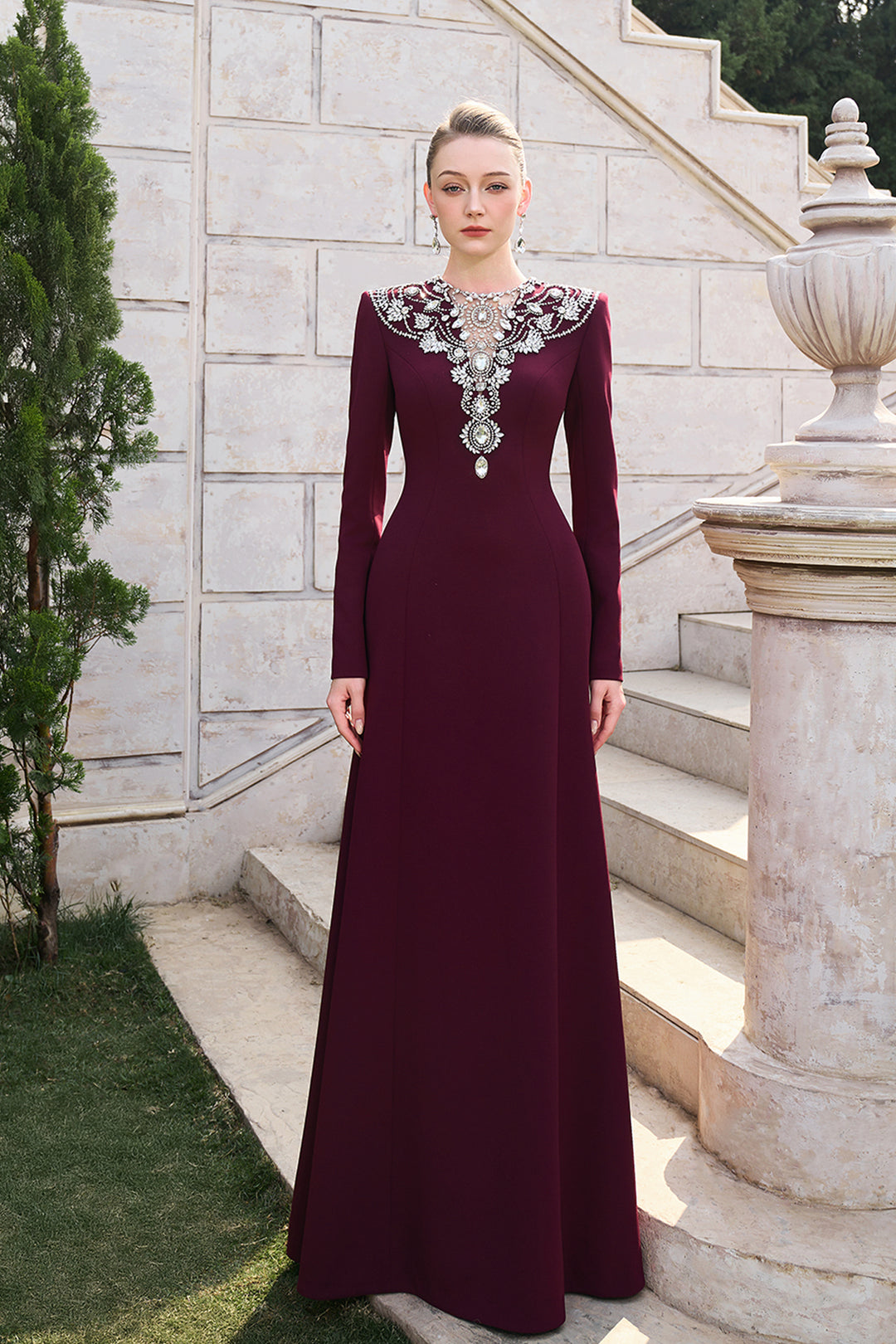 Crystal-Embellished See-Through A-line Dress