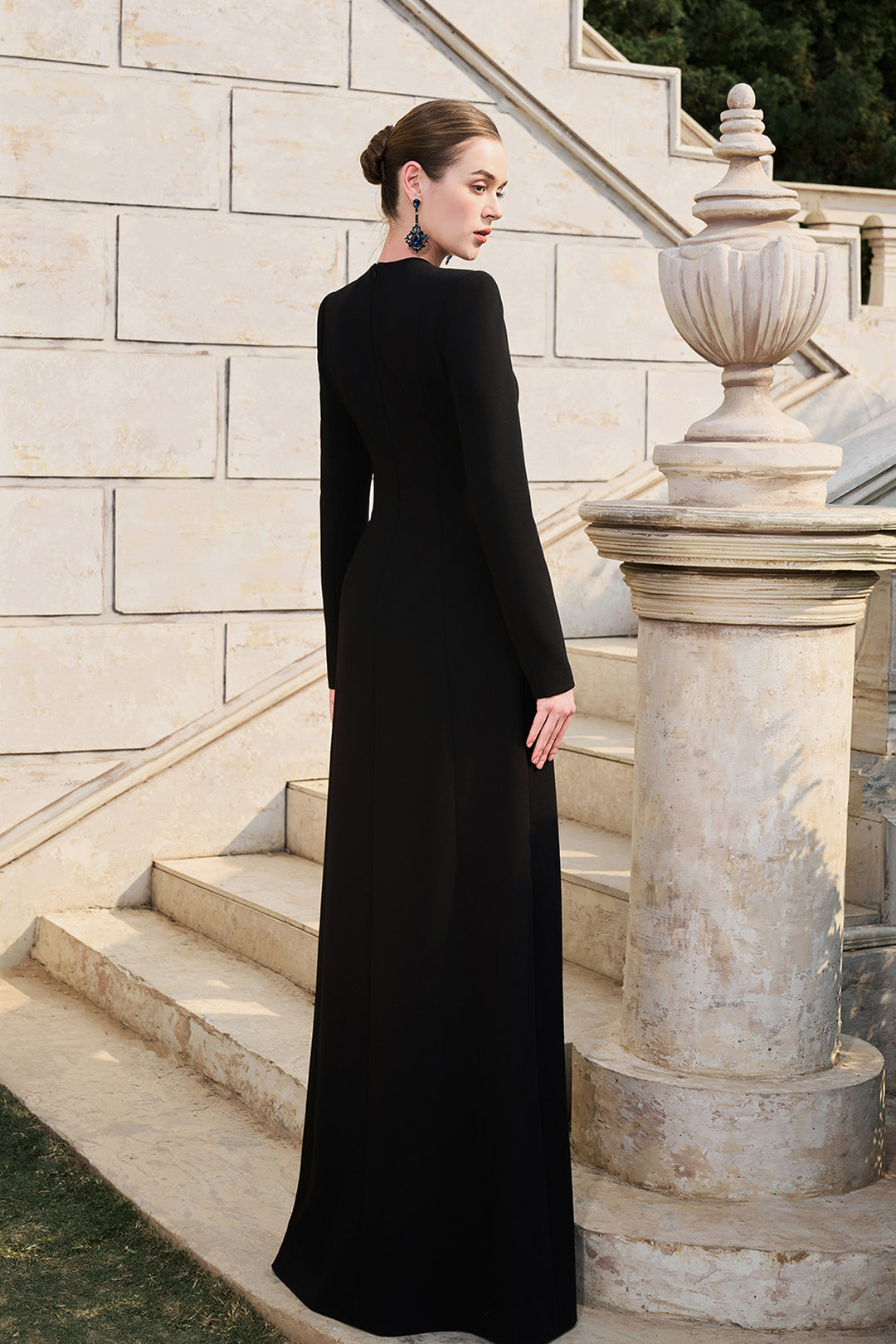 Long Sleeve Bead-Embellished Dress