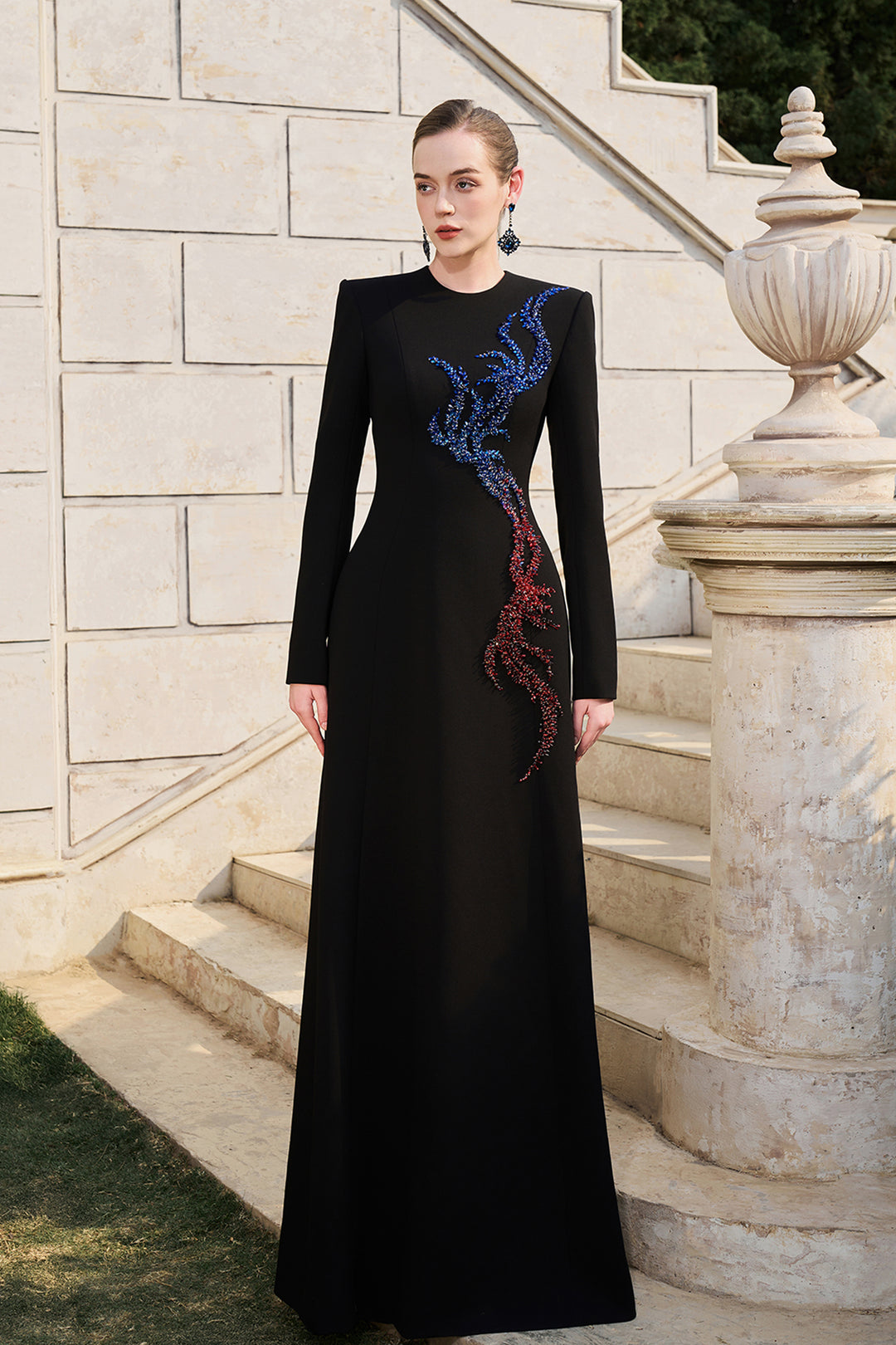 Long Sleeve Bead-Embellished Dress Black / FR 54 Long Sleeve Bead-Embellished Dress Black / FR 54