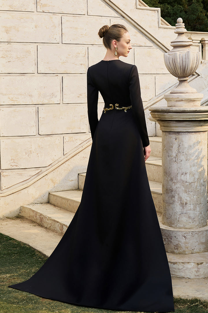 Deep V-Neckline Pegged A-line Dress