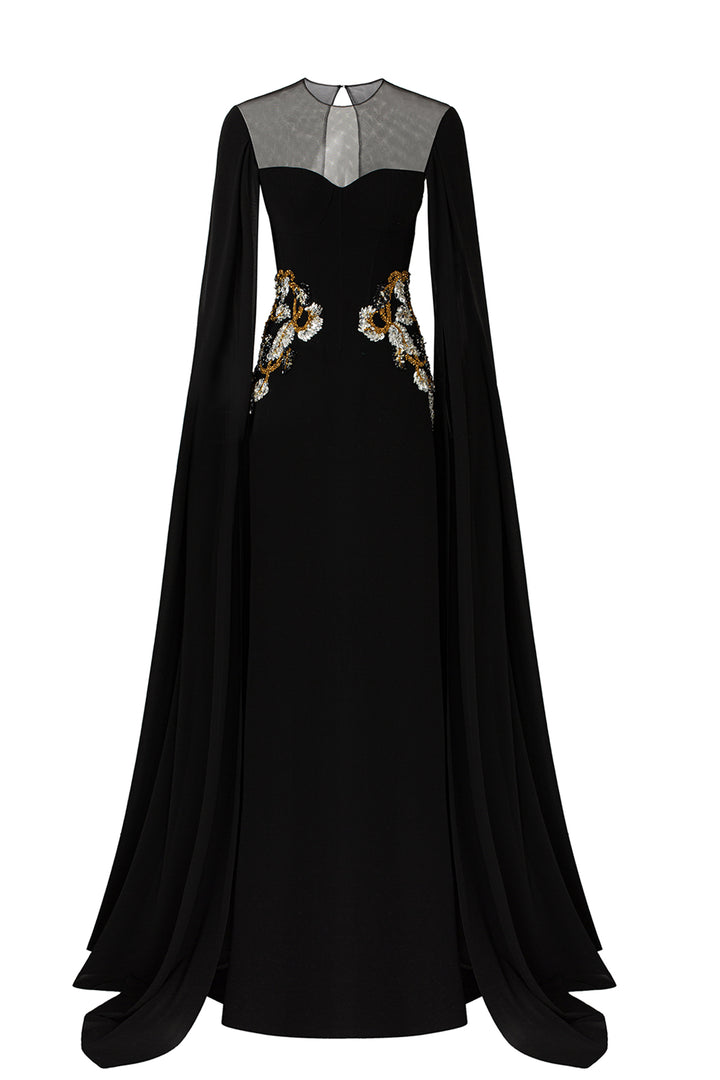 See-Through Flap With Asymmetric Embellished Dress