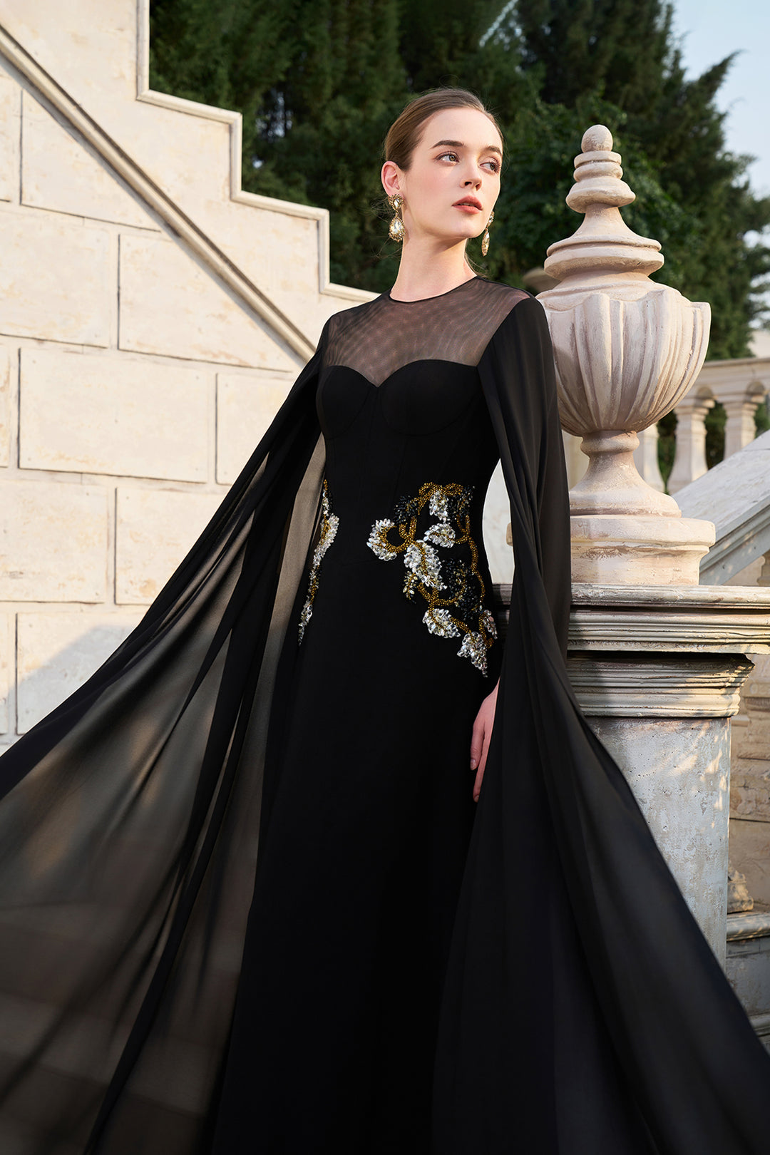 See-Through Flap With Asymmetric Embellished Dress