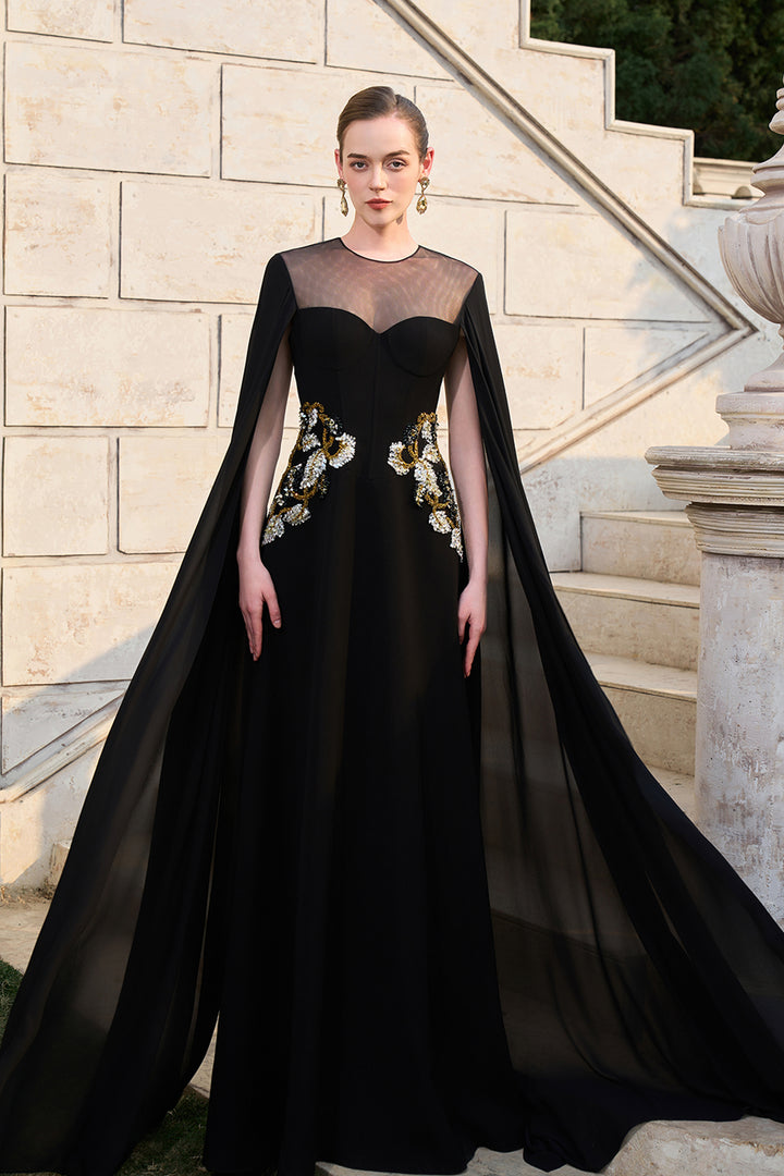 See-Through Flap With Asymmetric Embellished Dress