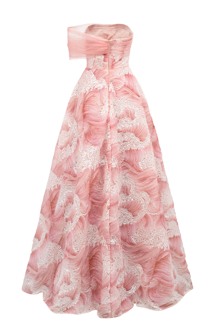 Asymmetric Mesh Sleeve A-Line Dress