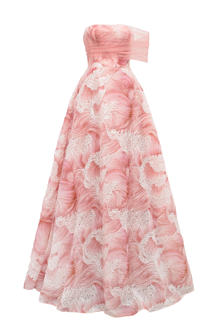 Asymmetric Mesh Sleeve A-Line Dress