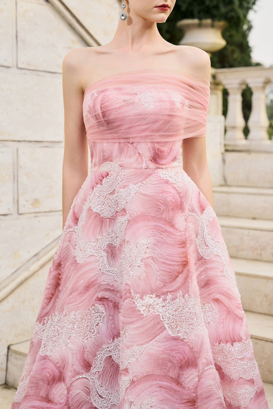 Asymmetric Mesh Sleeve A-Line Dress