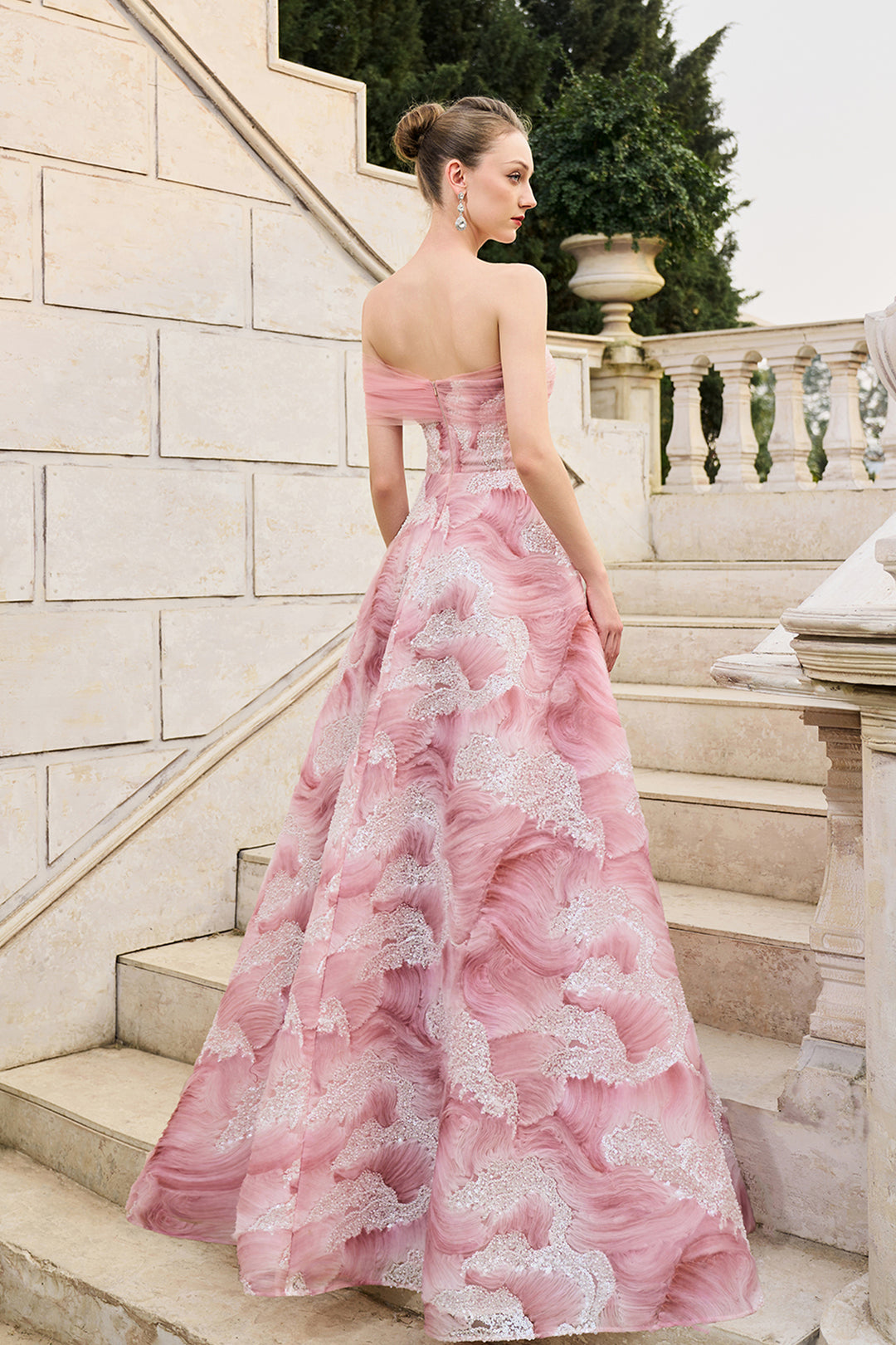 Asymmetric Mesh Sleeve A-Line Dress