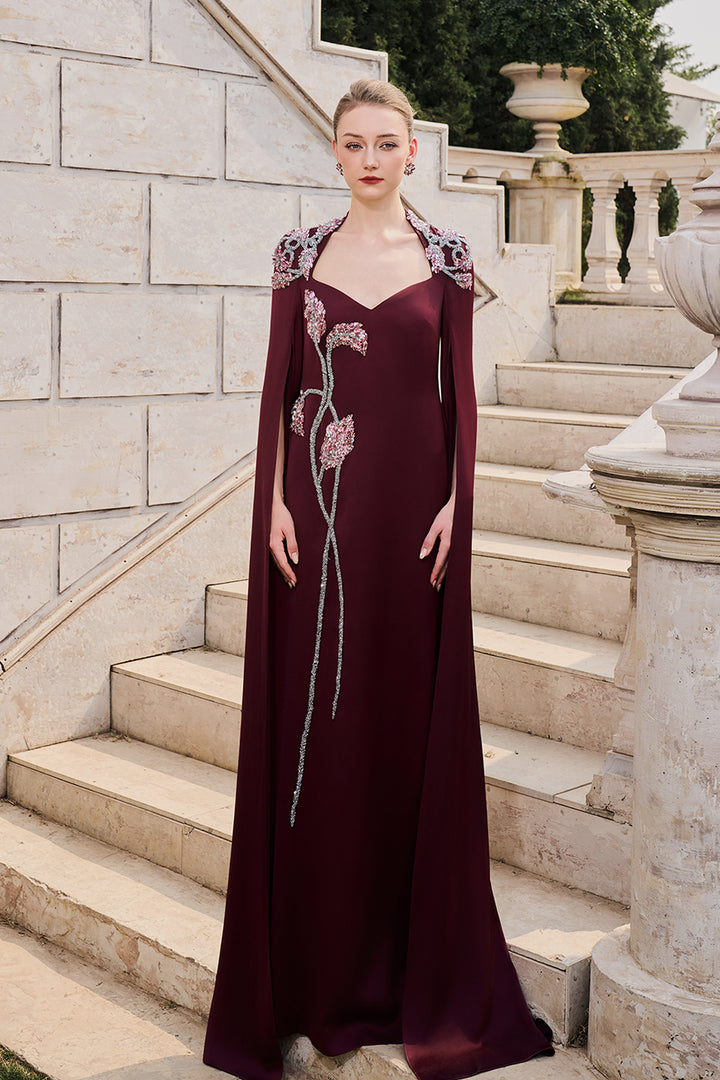 Long Sleeve Cape Trapezoid Neckline Dress