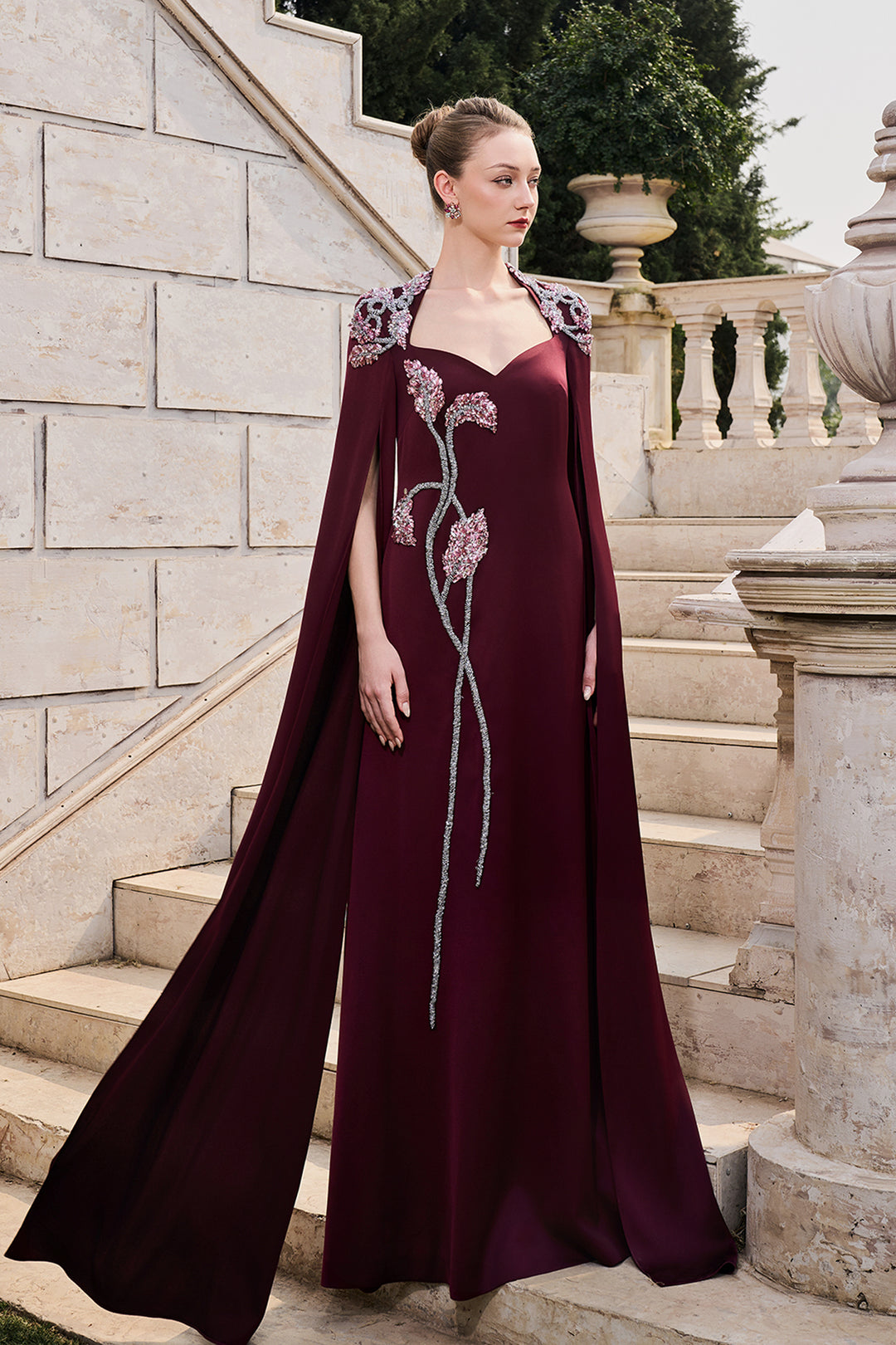 Long Sleeve Cape Trapezoid Neckline Dress