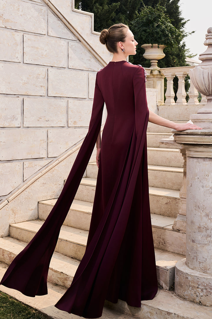 Long Sleeve Cape Trapezoid Neckline Dress