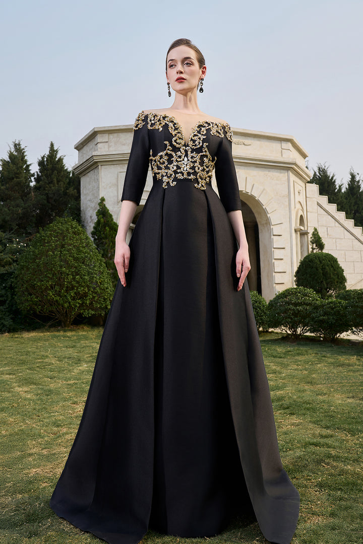 Off-The-Shoulder Middle Sleeve Flared Dress