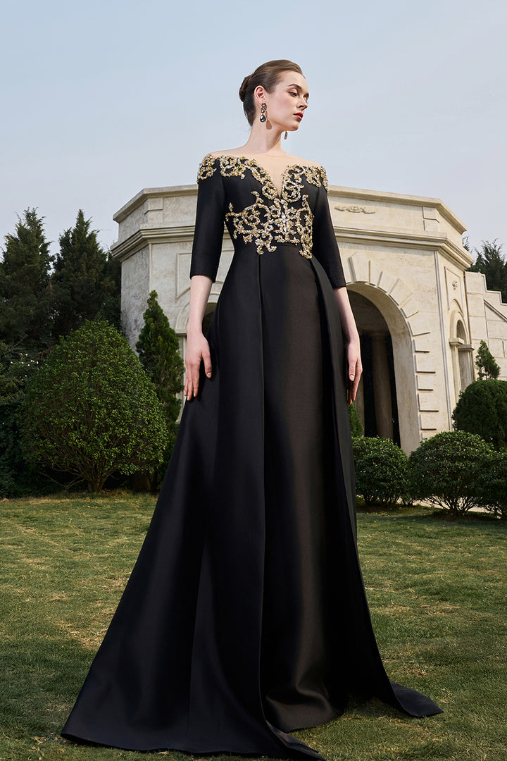 Off-The-Shoulder Middle Sleeve Flared Dress