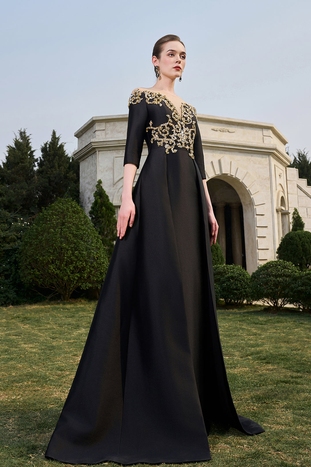 Off-The-Shoulder Middle Sleeve Flared Dress