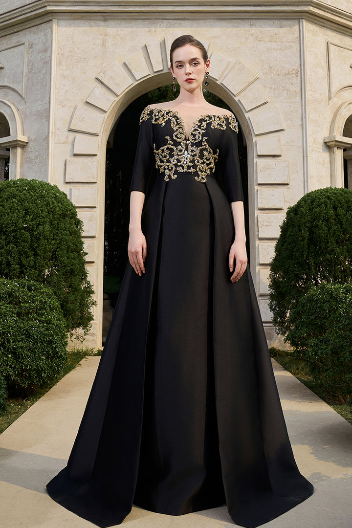 Off-The-Shoulder Middle Sleeve Flared Dress