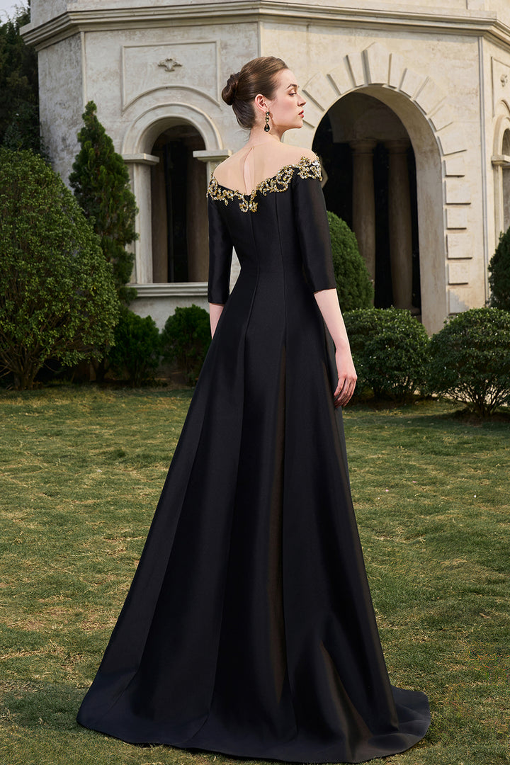 Off-The-Shoulder Middle Sleeve Flared Dress