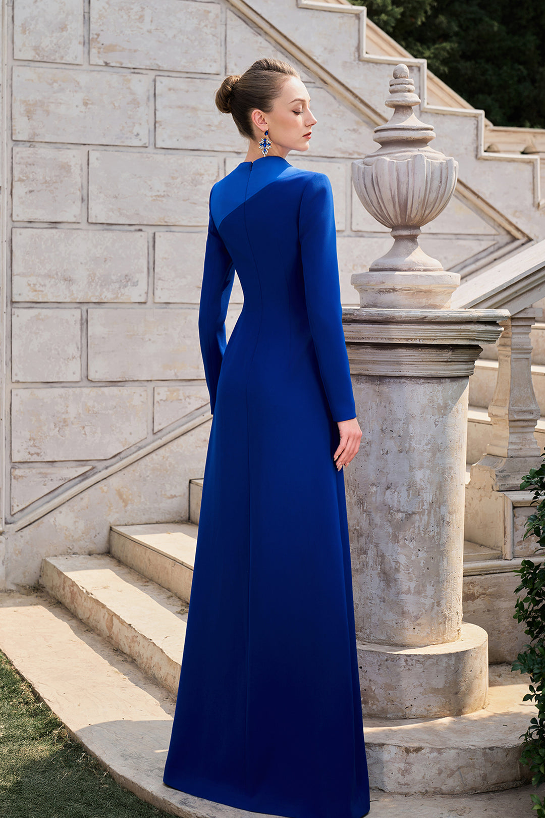 Diagonal Neckline With Curved Crystal-Embellished Dress