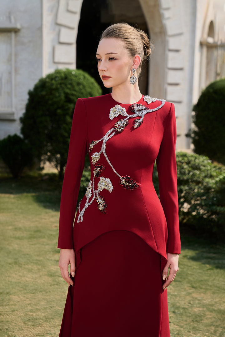 3D Crystal-Embellished With Curved Hemline Dress