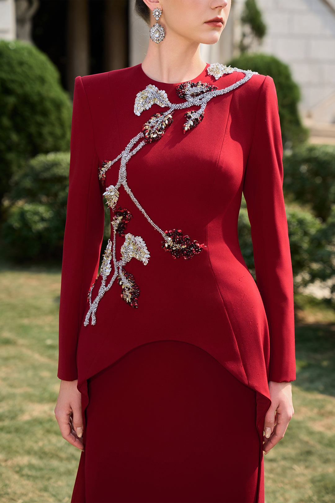 3D Crystal-Embellished With Curved Hemline Dress