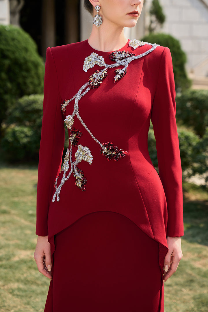 3D Crystal-Embellished With Curved Hemline Dress