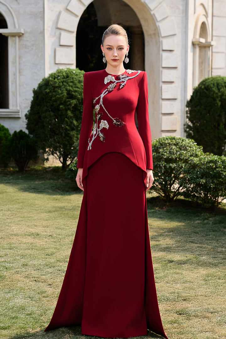 3D Crystal-Embellished With Curved Hemline Dress