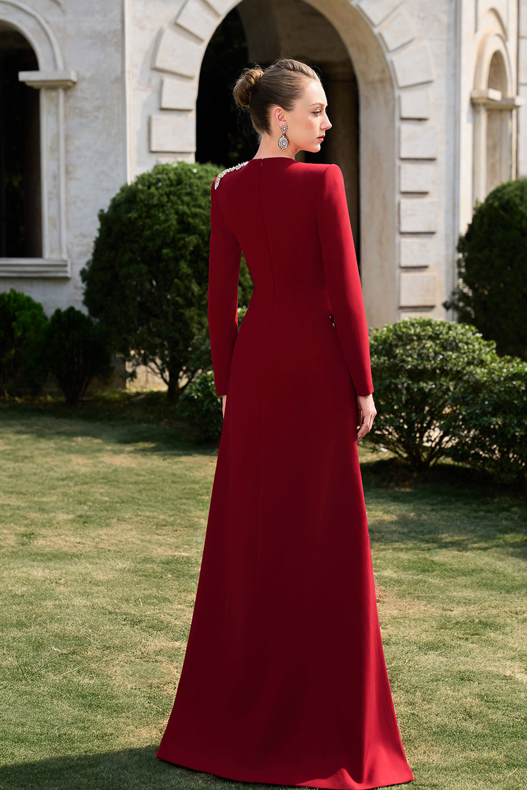 3D Crystal-Embellished With Curved Hemline Dress