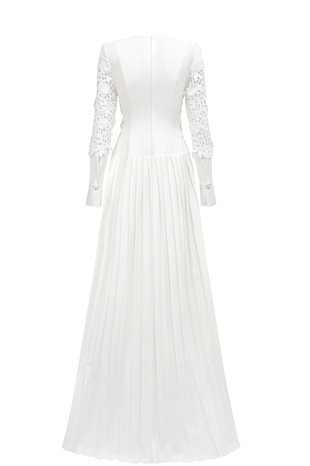 Long Sleeve Deep V-Neck Floral Pleated Dress