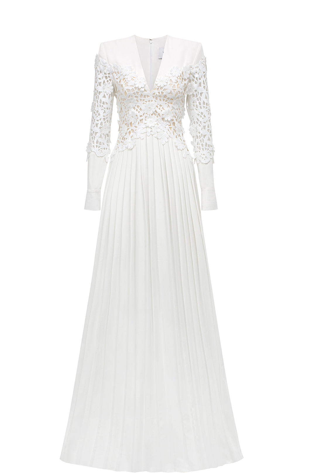 Long Sleeve Deep V-Neck Floral Pleated Dress