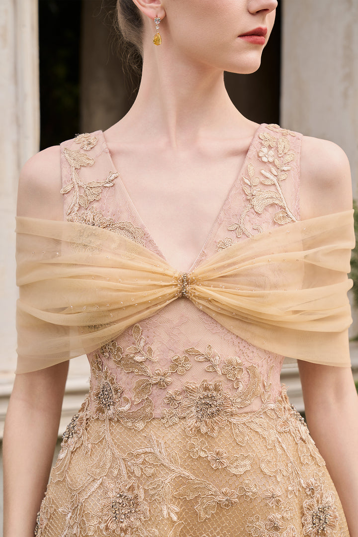 Strappy With See-Through Mesh Shoulder Dress